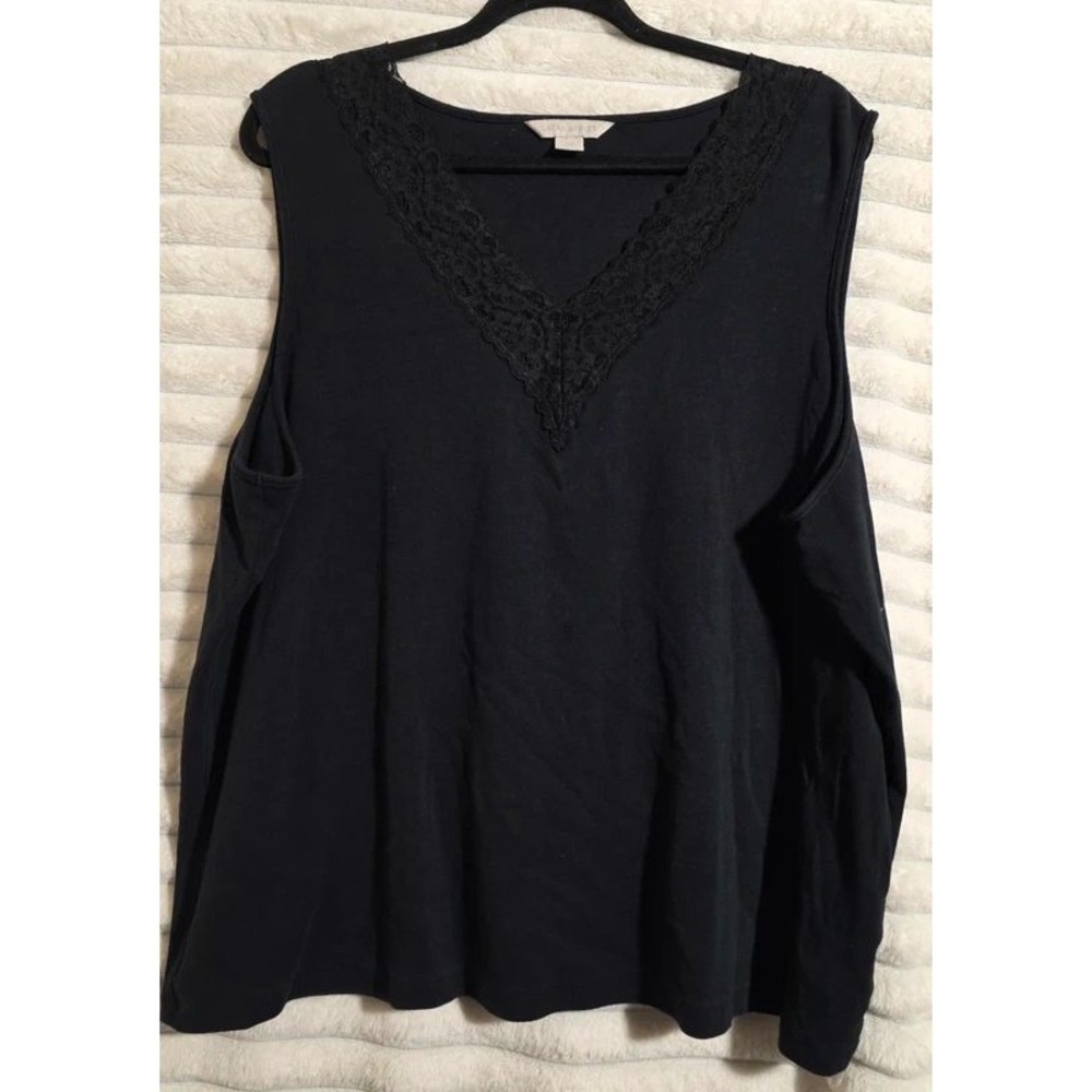 Laura Ashley Womens Black Lace Trim V-Neck Sleeveless Tank Top 3X Plus Size